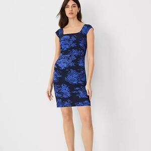 Ann Taylor NWT Floral Cap Sleeve Square Neck Sheath Dress Sz 14